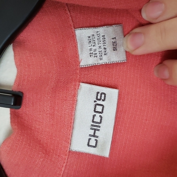 Chicos midweight linen blend, salmon color, shell button down shirt shacket Sz 1 - Picture 4 of 10